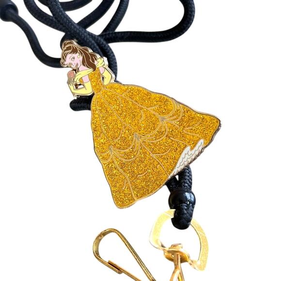 Disney Cast Member Exclusive Belle Lanyard Clip Pin Princess Glitter Collectible - Picture 1 of 7